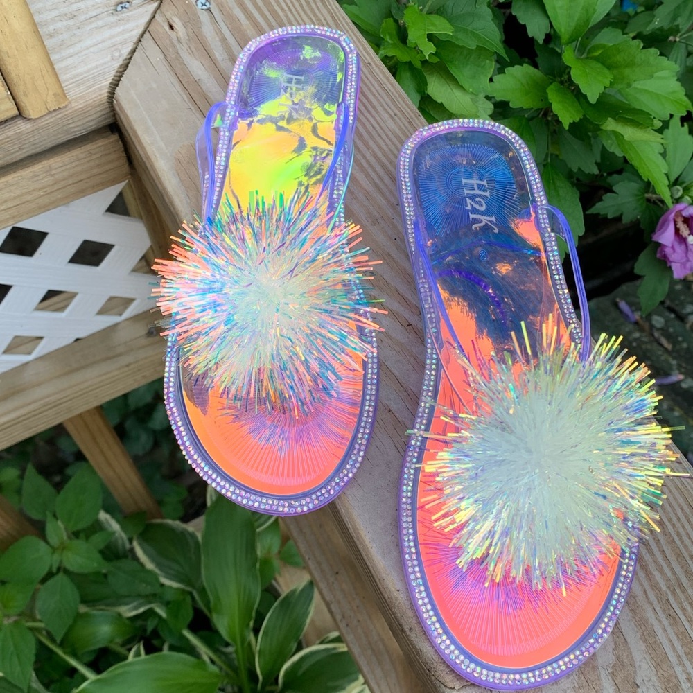 Silver Gel PomPom Sandals